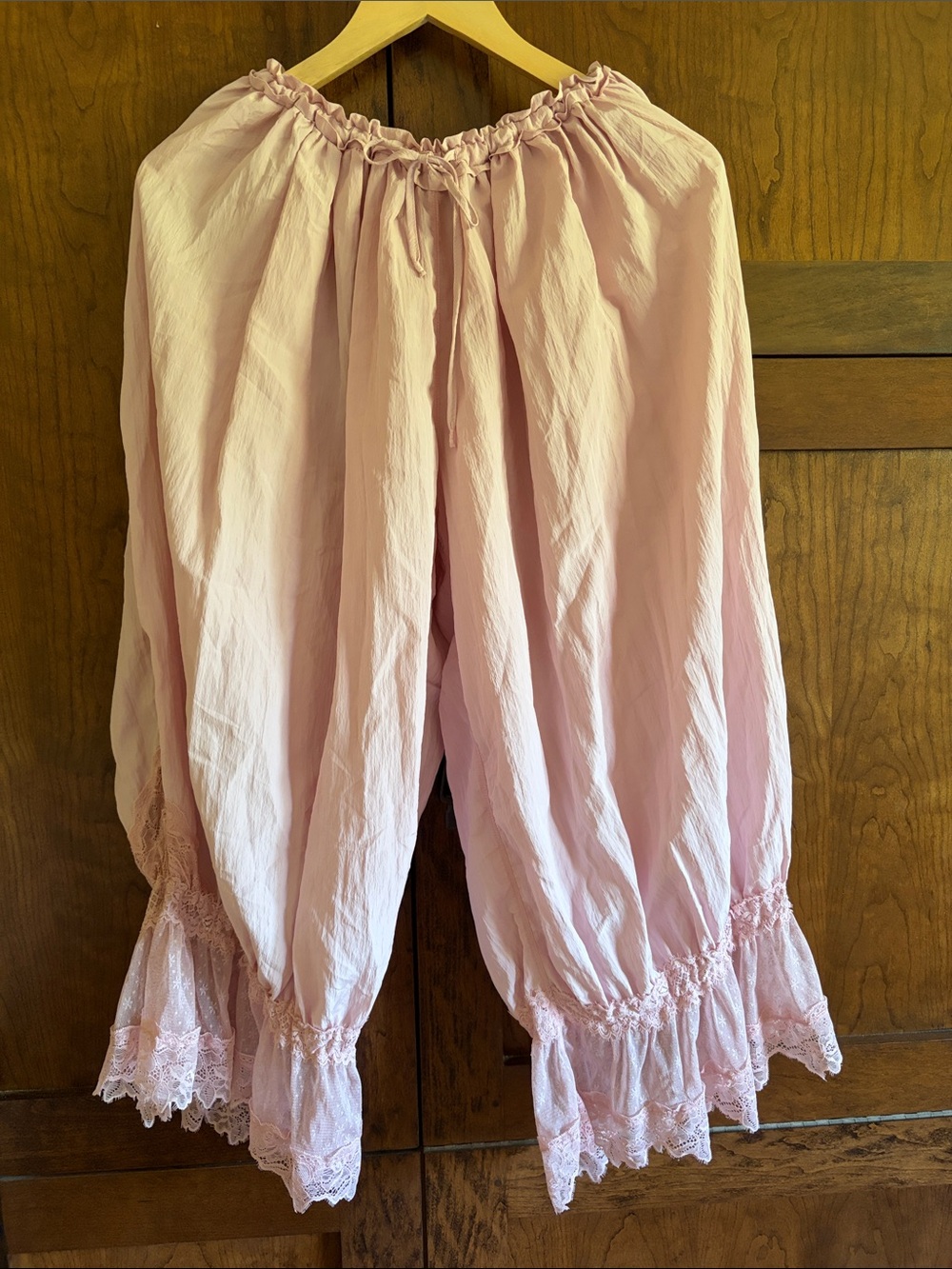 Free People PRAIRIE Pale Pink Lace-Trim Wide Leg Pants